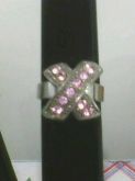 Anel "X" Strass Rosa